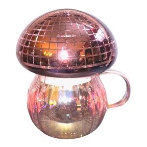 Mushroom Disco‎ Ball Mug Glass Rose Gold Iridescent Handle Drinkware